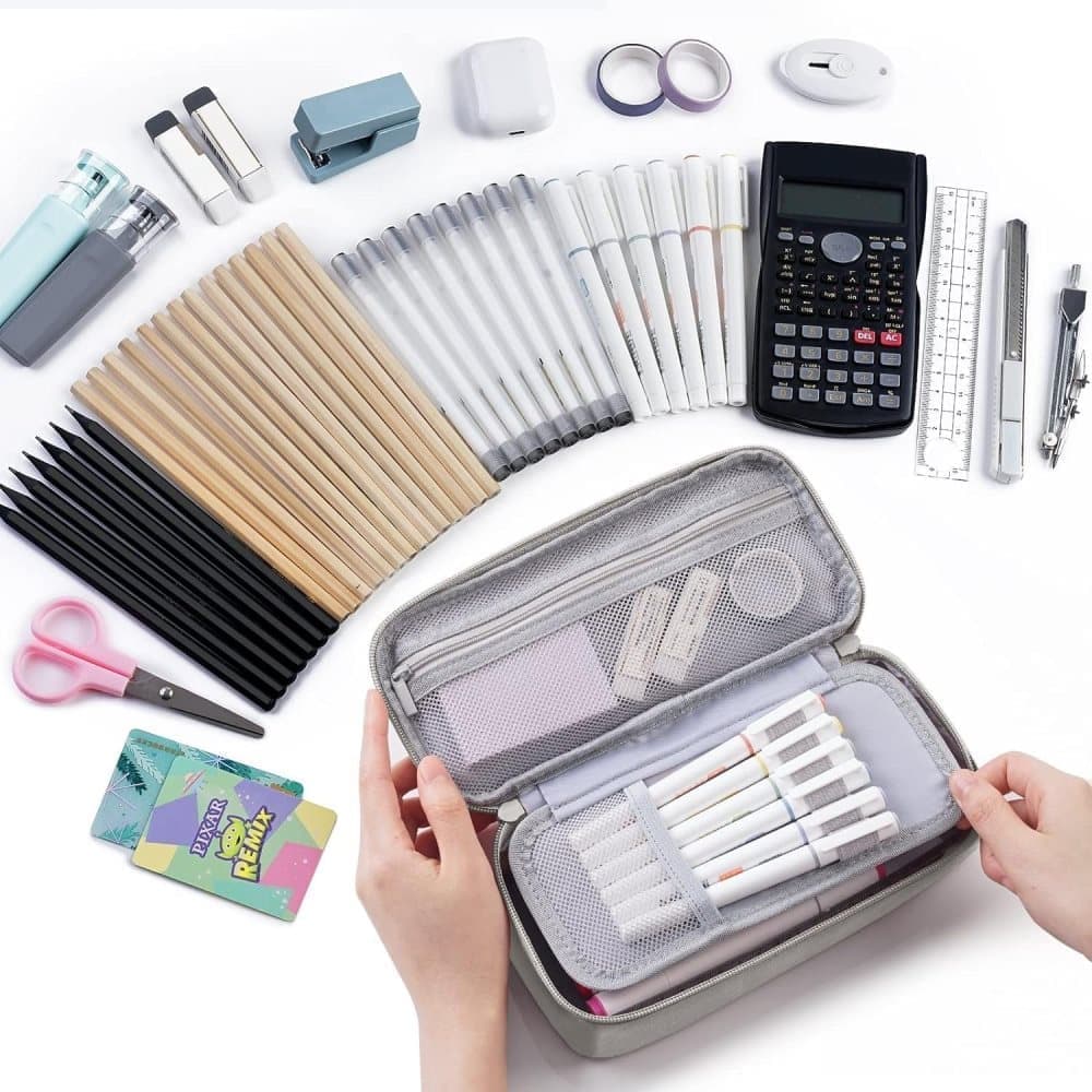 1 Pack Large Capacity Pencil Case, Multifunctional Lightweight Durable Organizer for Students and Office, Gray