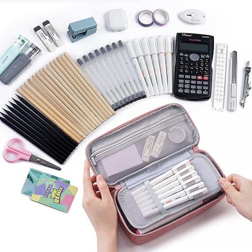 1 Pack Large Capacity Pencil Case, Multifunctional Lightweight Durable Organizer for Students and Office, Pink