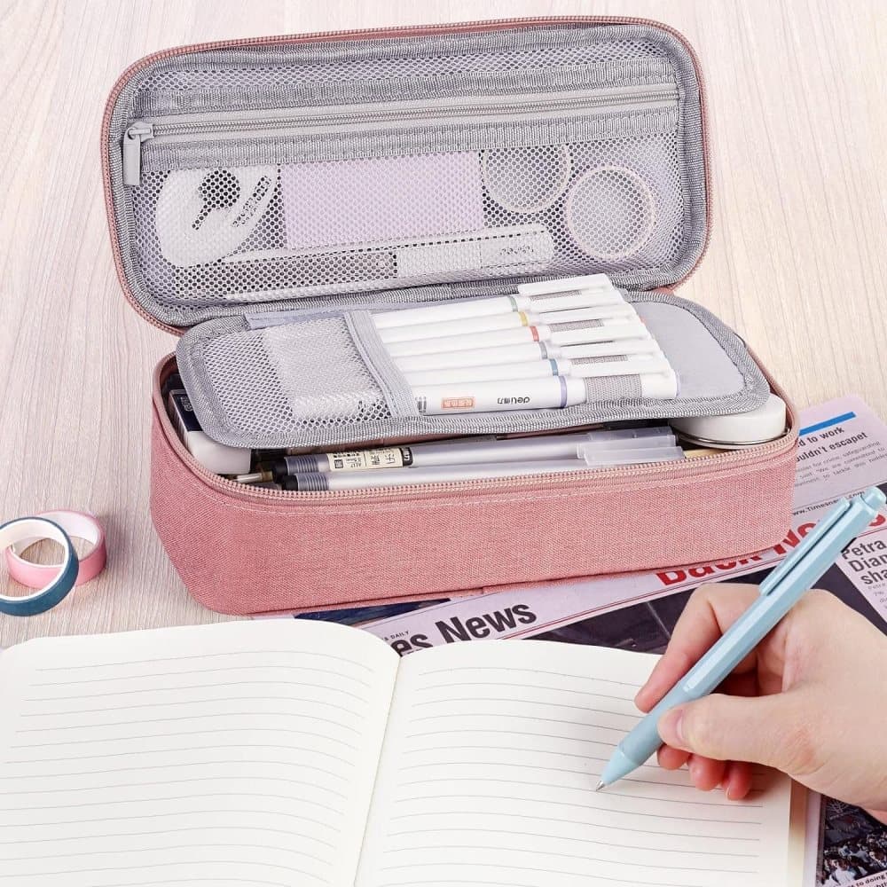 1 Pack Large Capacity Pencil Case, Multifunctional Lightweight Durable Organizer for Students and Office, Pink