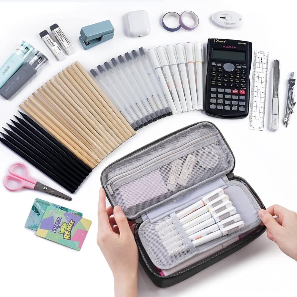 Large Capacity Pencil Case Light Blue, Multifunctional Lightweight Durable Organizer for Students and Office