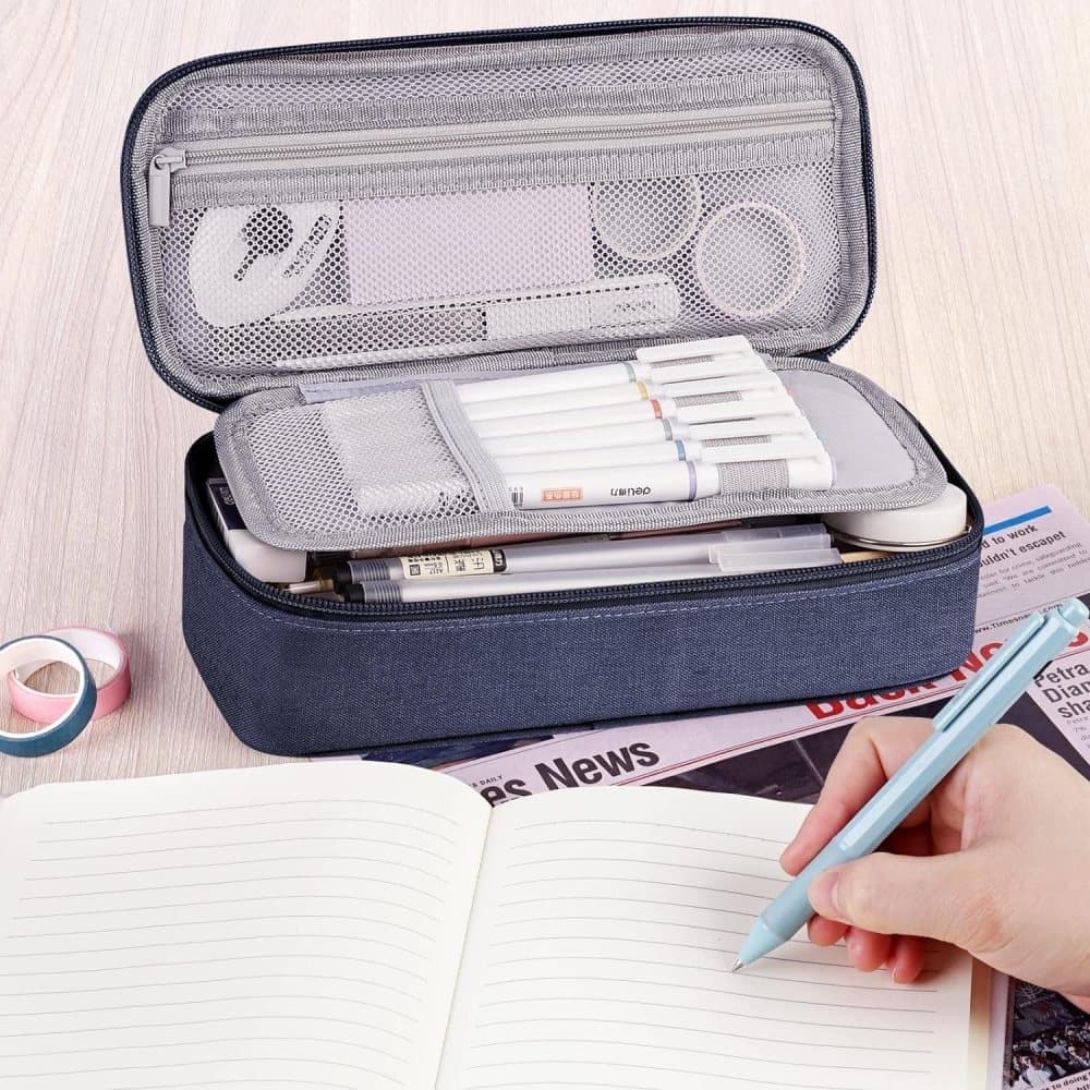 Large Capacity Pencil Case Light Blue, Multifunctional Lightweight Durable Organizer for Students and Office