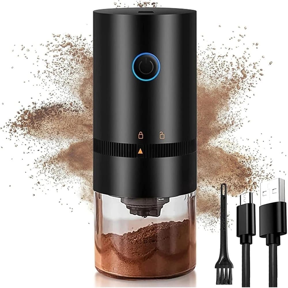 Portable USB Coffee Grinder for Espresso, Automatic Grinding, Compatible with Travel Home and Camping, White