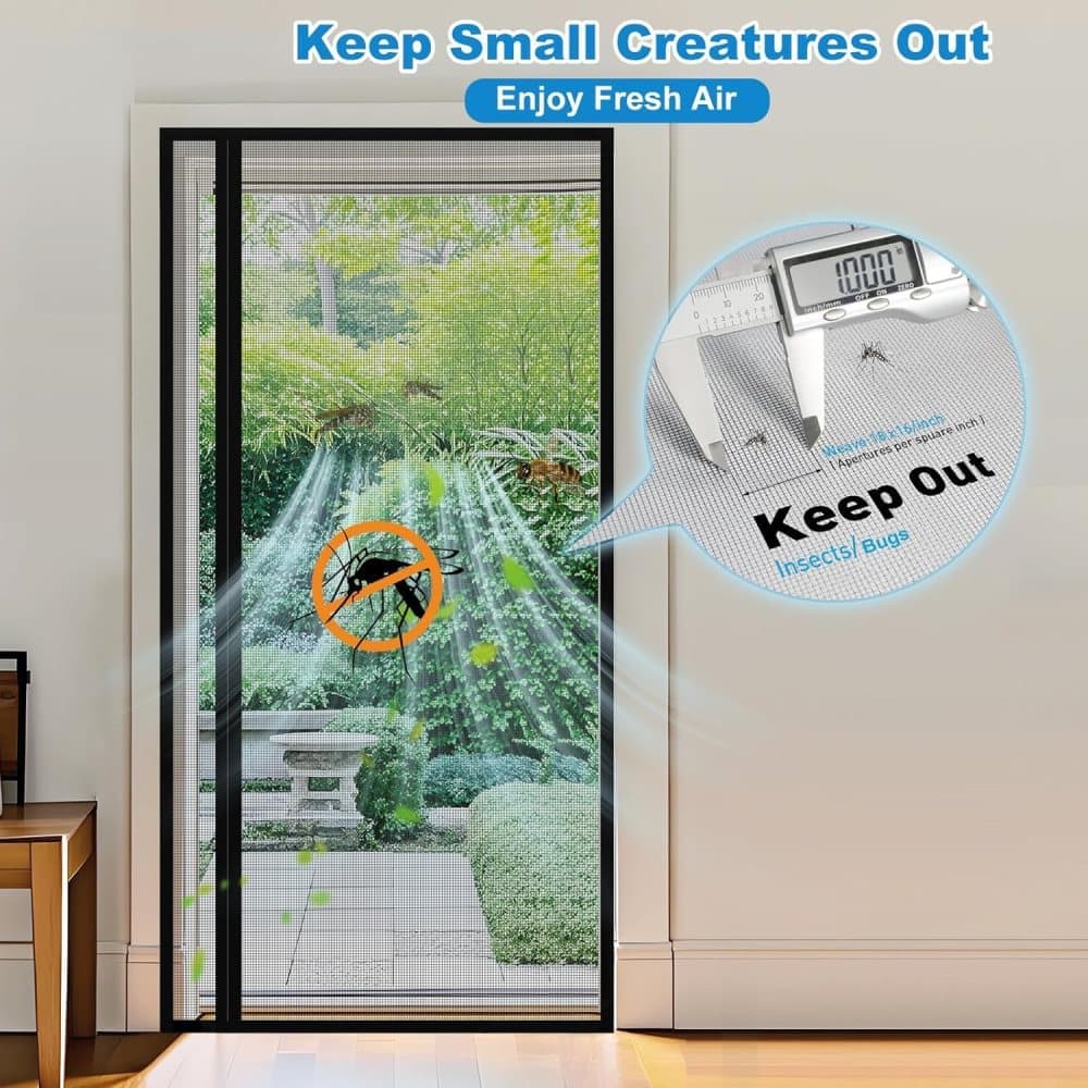 80 x 210 cm Magnetic Mosquito Net Door Self-Adhesive Side Opening Curtain Removable Durable Insect Fly and Cat Proof, Black