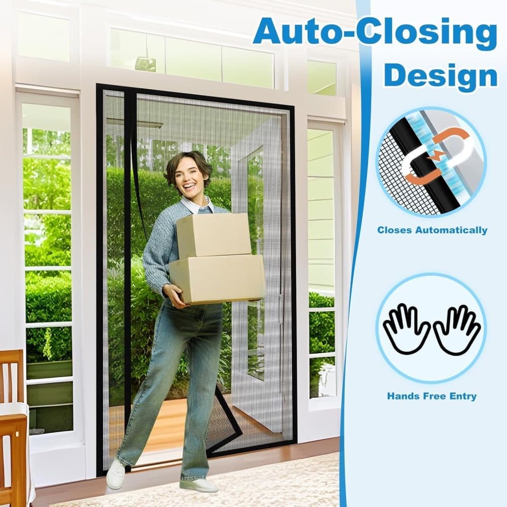 80 x 210 cm Magnetic Mosquito Net Door Self-Adhesive Side Opening Curtain Removable Durable Insect Fly and Cat Proof, Black