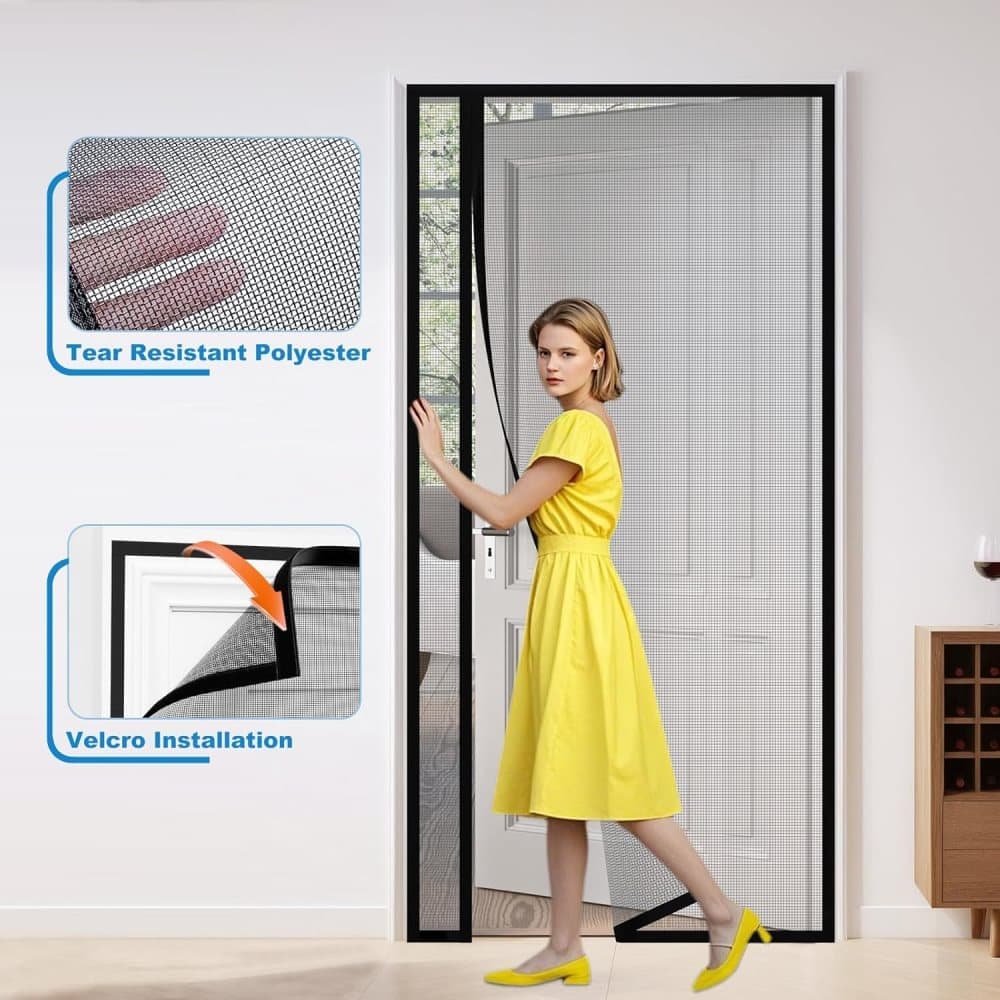 80 x 210 cm Magnetic Mosquito Net Door Self-Adhesive Side Opening Curtain Removable Durable Insect Fly and Cat Proof, Black