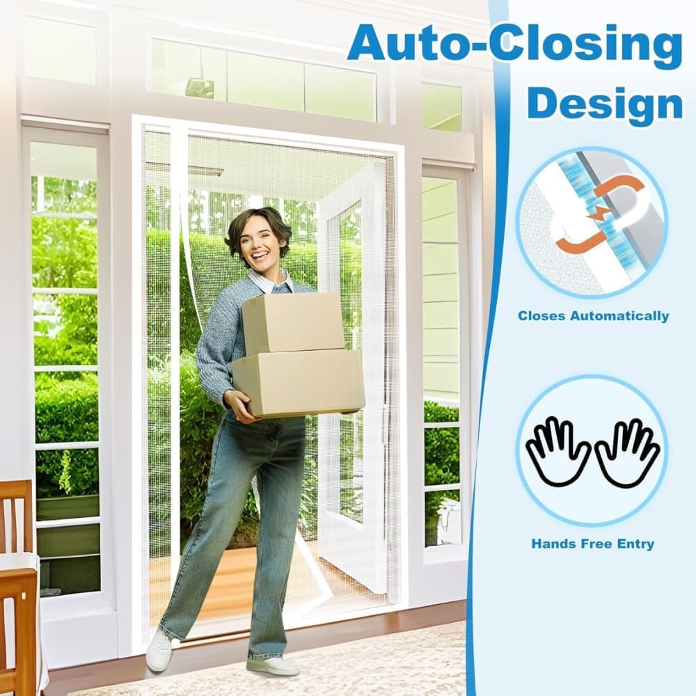 80 x 210 cm Magnetic Mosquito Net Door Self-Adhesive Side Opening Curtain Removable Durable Insect Fly and Cat Proof, 110x220 cm, White