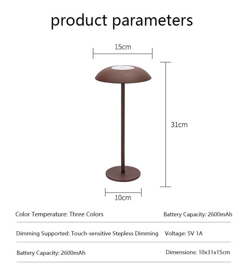 Rechargeable Wireless LED Table Lamp with Adjustable Brightness, 2600mAh Battery, Portable Bedside Lamp, White