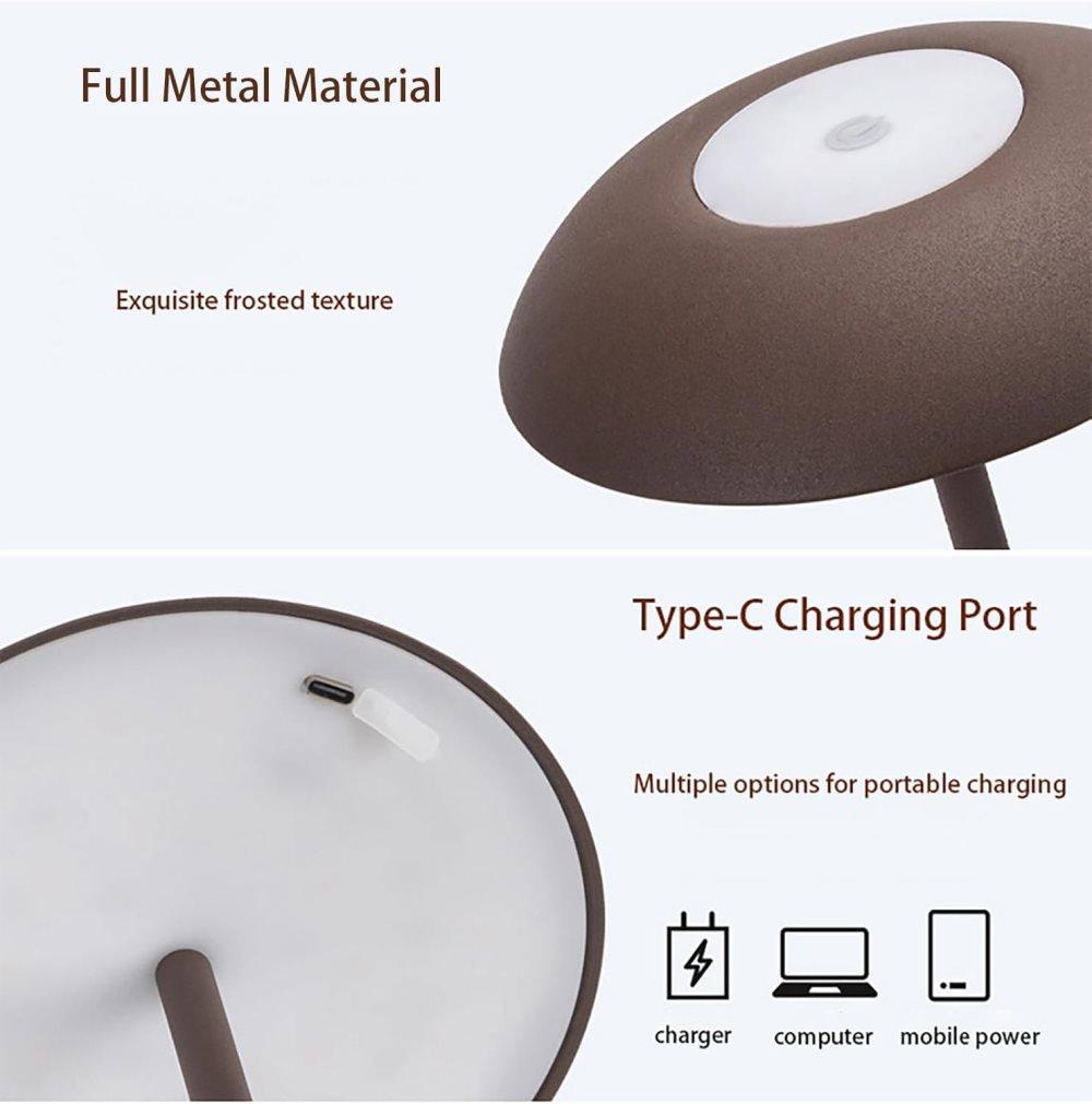 Rechargeable LED Table Lamp 2600mAh Wireless Portable Adjustable Brightness Bedside Light, Brown