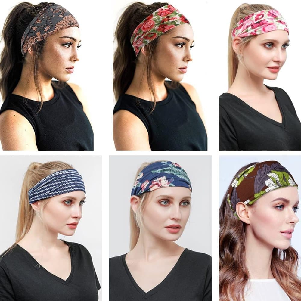6 pcs Elastic Hair Band Headband for Yoga Training, Patterned