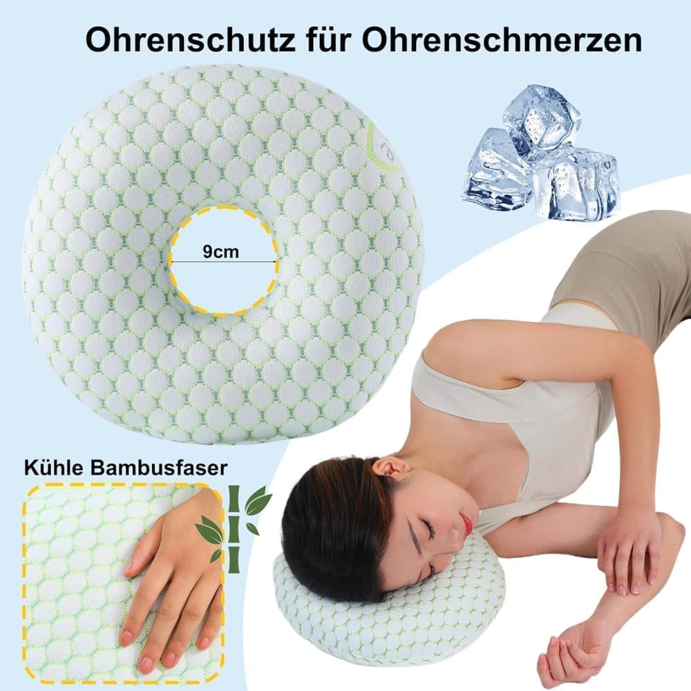 Orthopedic Pillow with Ear Holes for Side Sleeping, Super Microfiber Bamboo Fiber Perforated Pillow, Comfortable and Ear-Friendly, Wood