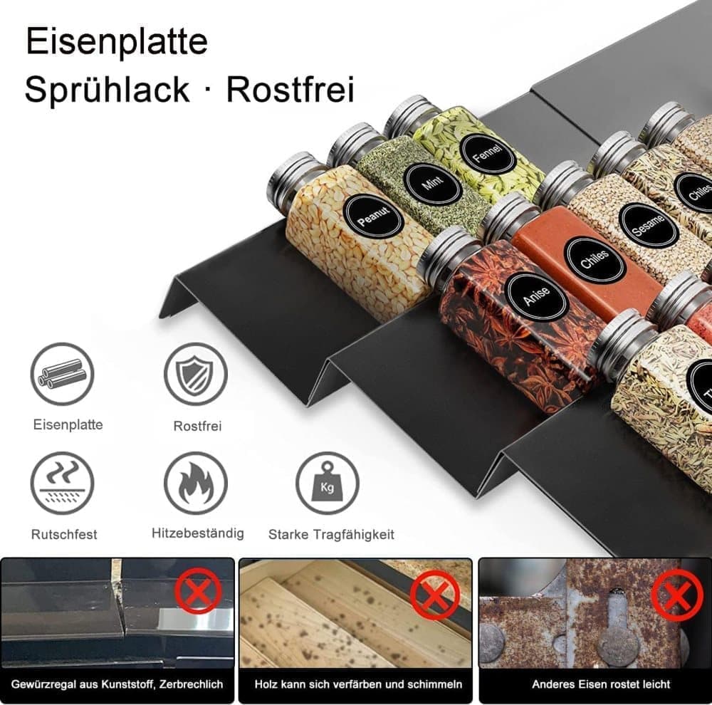6-Piece Adjustable Spice Rack for Kitchen Storage, Compatible with Jars