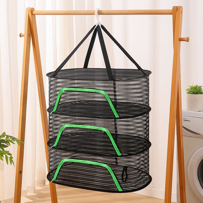 4 Layer Hanging Drying Net with Zipper, Foldable Garden Drying Net for Plants Seeds and Fish, 40x60cm