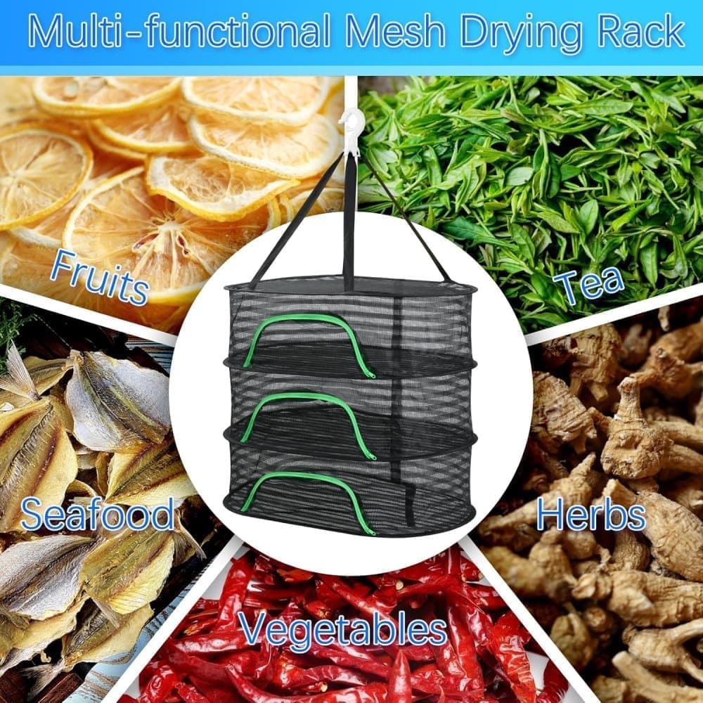 4 Layer Hanging Drying Net with Zipper, Foldable Garden Drying Net for Plants Seeds and Fish, 40x60cm