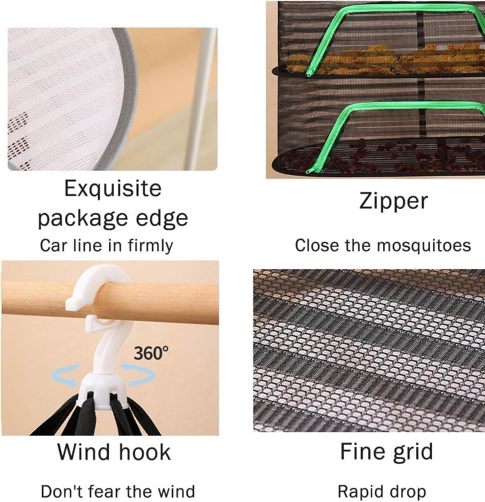 4 Layer Hanging Drying Net with Zipper, Foldable Garden Drying Net for Plants Seeds and Fish, 40x60cm