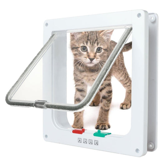 1 Cat Flap with 4 Locking Positions for Small Dogs and Cats, Easy Installation, White