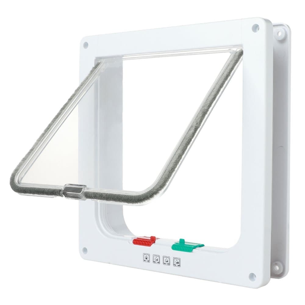 1 Cat Flap with 4 Locking Positions for Small Dogs and Cats, Easy Installation, White
