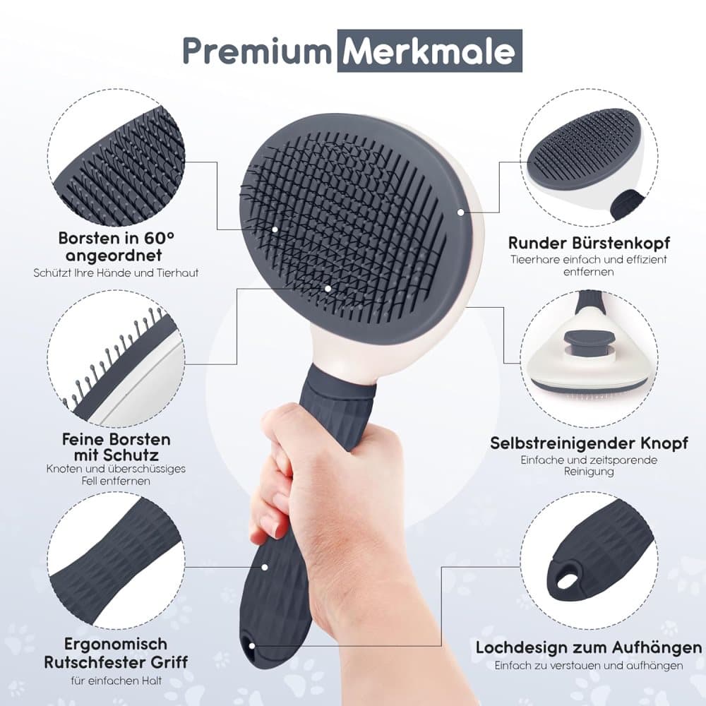 Dog brush for dogs and cats, fur brush, compatible with all breeds, Gray