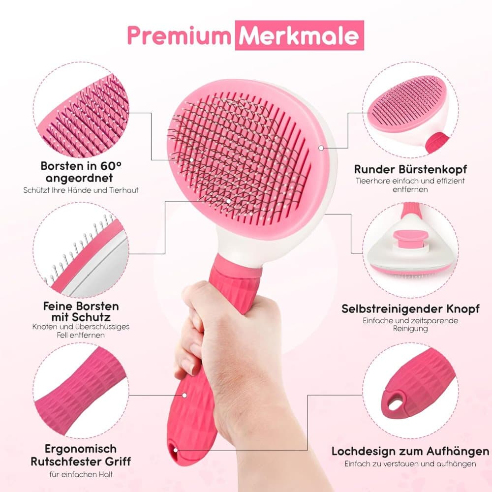 Dog brush and fur brush for dogs and cats, Pink