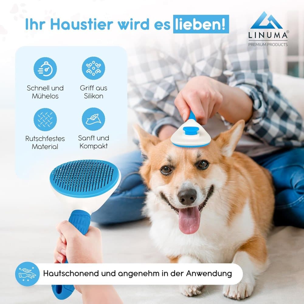 Dog brush for dogs and cats, fur brush, compatible with all breeds, Blue