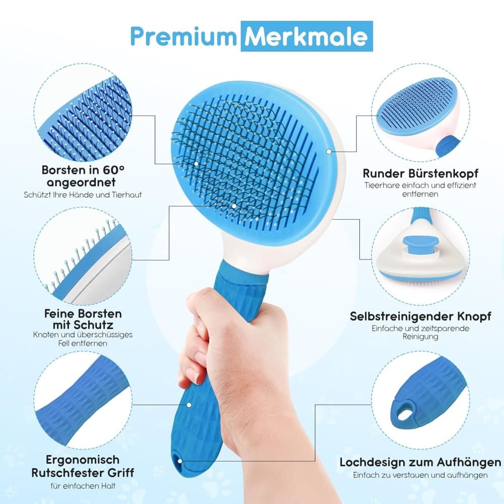Dog brush for dogs and cats, fur brush, compatible with all breeds, Blue