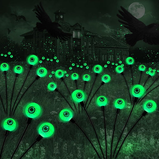 4-Pack Solar Halloween Eye Lights for Garden and Patio Decoration, Waterproof, 1/4, Green