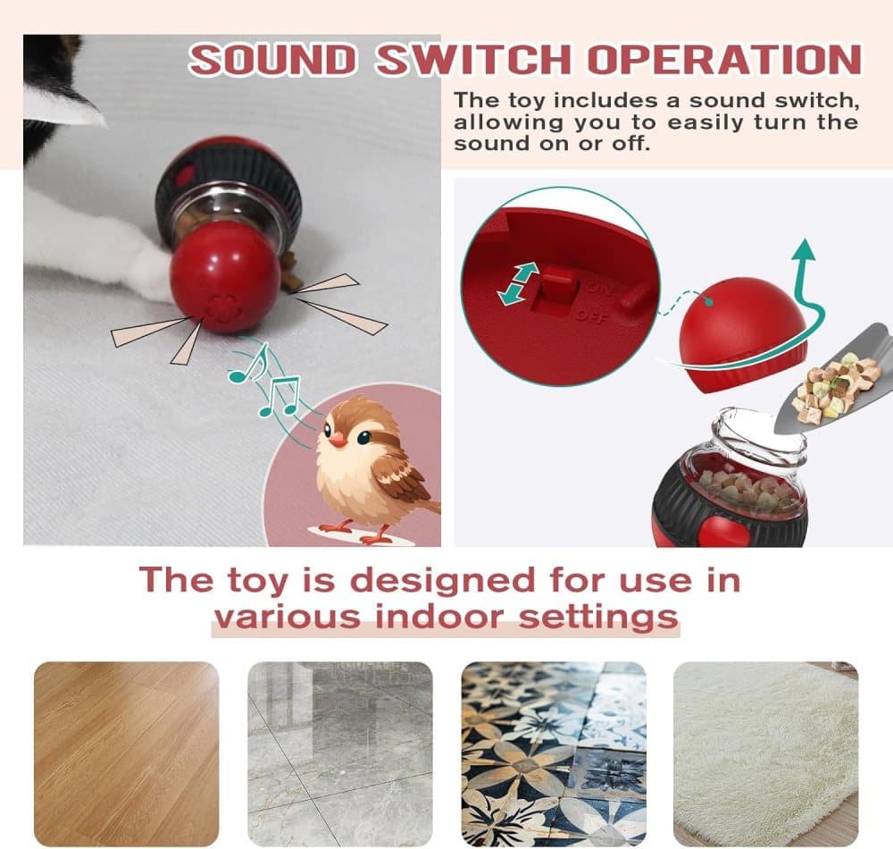Interactive Cat Toy with Bird Sounds Slow Feeder Food Dispenser for Indoor Cats, Compatible with All Breeds