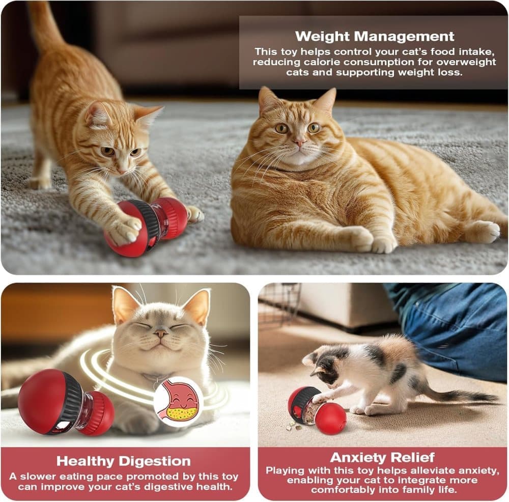 Interactive Cat Toy with Bird Sounds Slow Feeder Food Dispenser for Indoor Cats, Compatible with All Breeds
