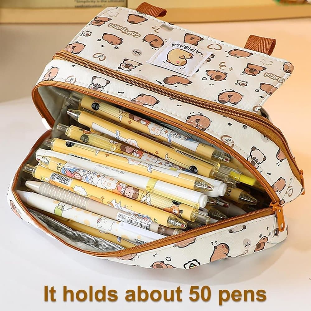 50 Pens Pencil Case Capybara, Multifunctional Polyester Compartment