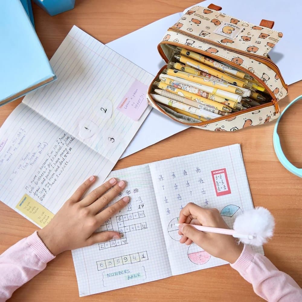 50 Pens Pencil Case Capybara, Multifunctional Polyester Compartment