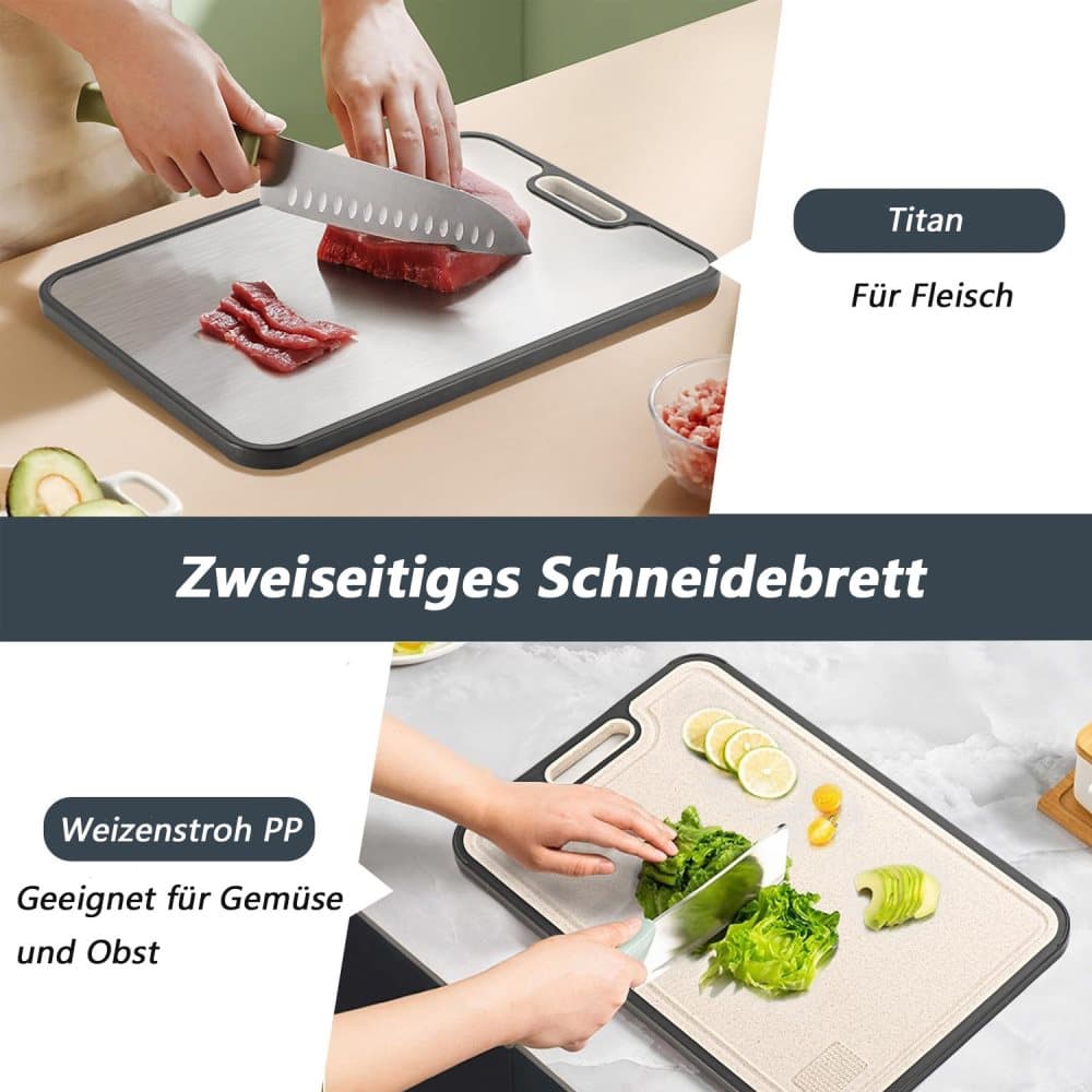 1 Piece Reversible Cutting Board Titanium PP or Stainless Steel PP Non-Slip Durable Food Grade, 30x20cm