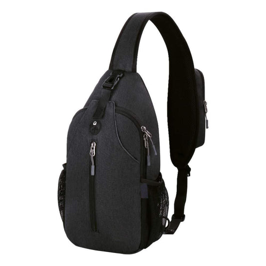 Unisex Multifunctional Shoulder Bag Crossbody Chest Backpack with Headphone Jack for Hiking Travel Climbing, Black