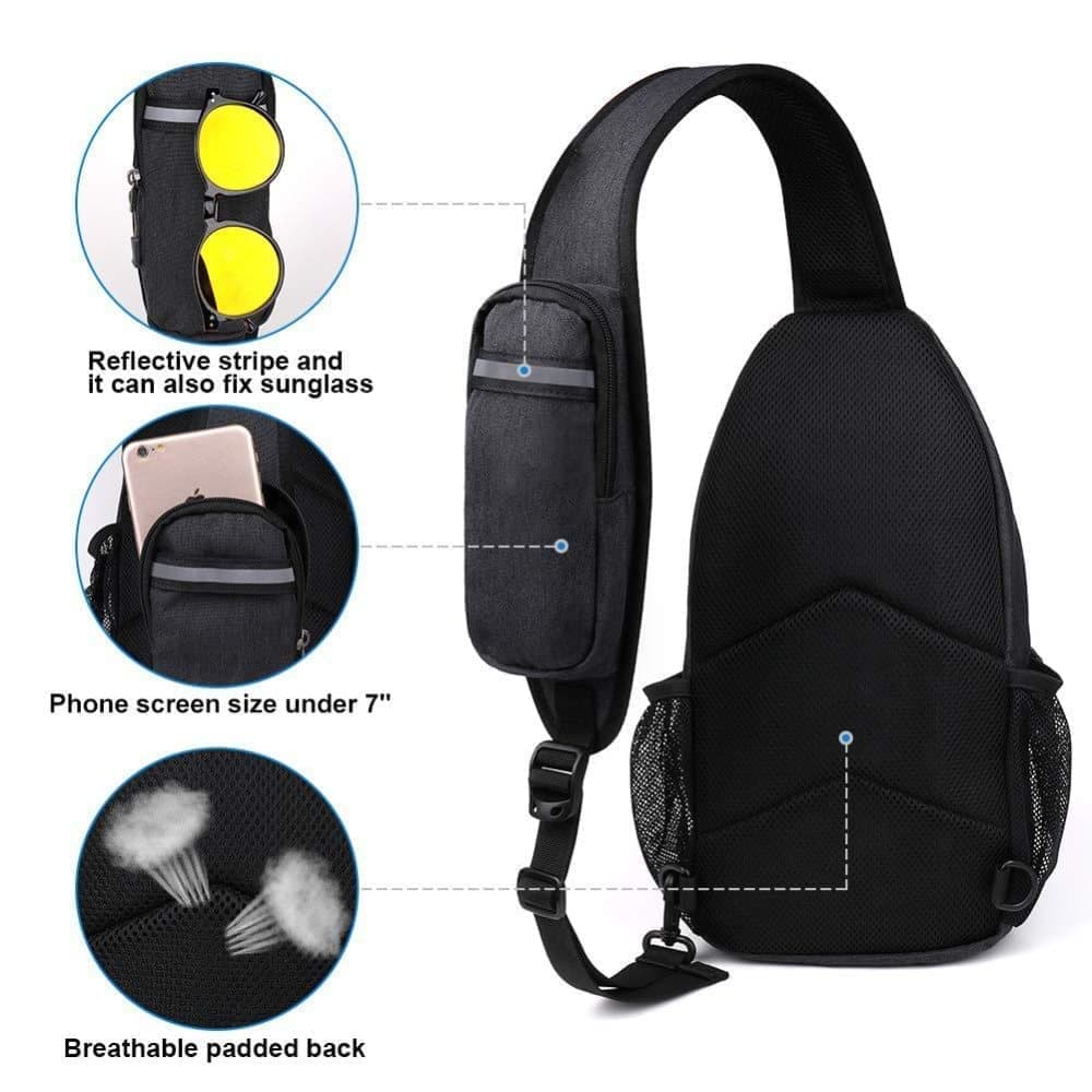 Unisex Multifunctional Shoulder Bag Crossbody Chest Backpack with Headphone Jack for Hiking Travel Climbing, Black