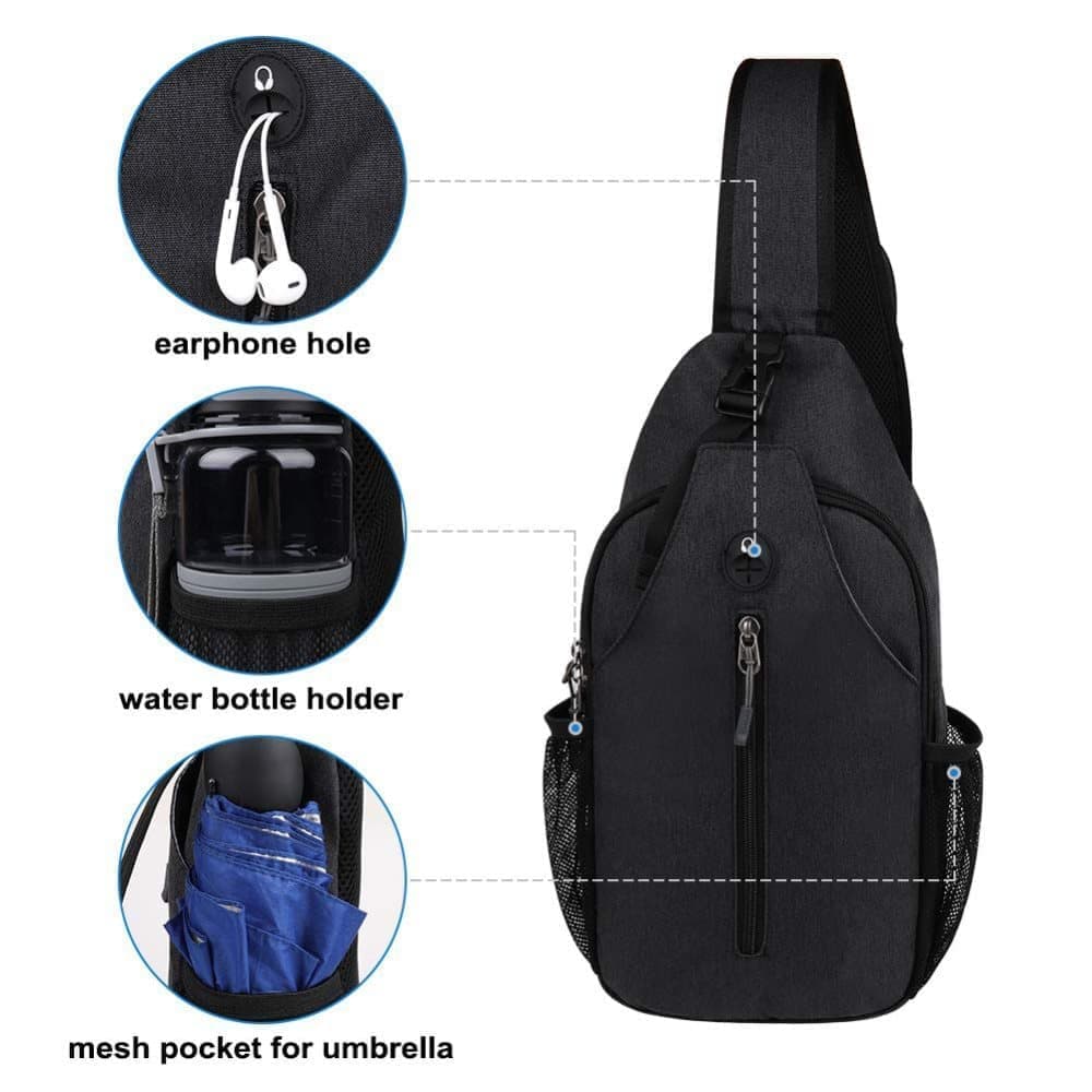 Multifunctional Shoulder Bag Crossbody Chest Backpack with Headphone Jack, Unisex for Hiking Travel Climbing, Purple