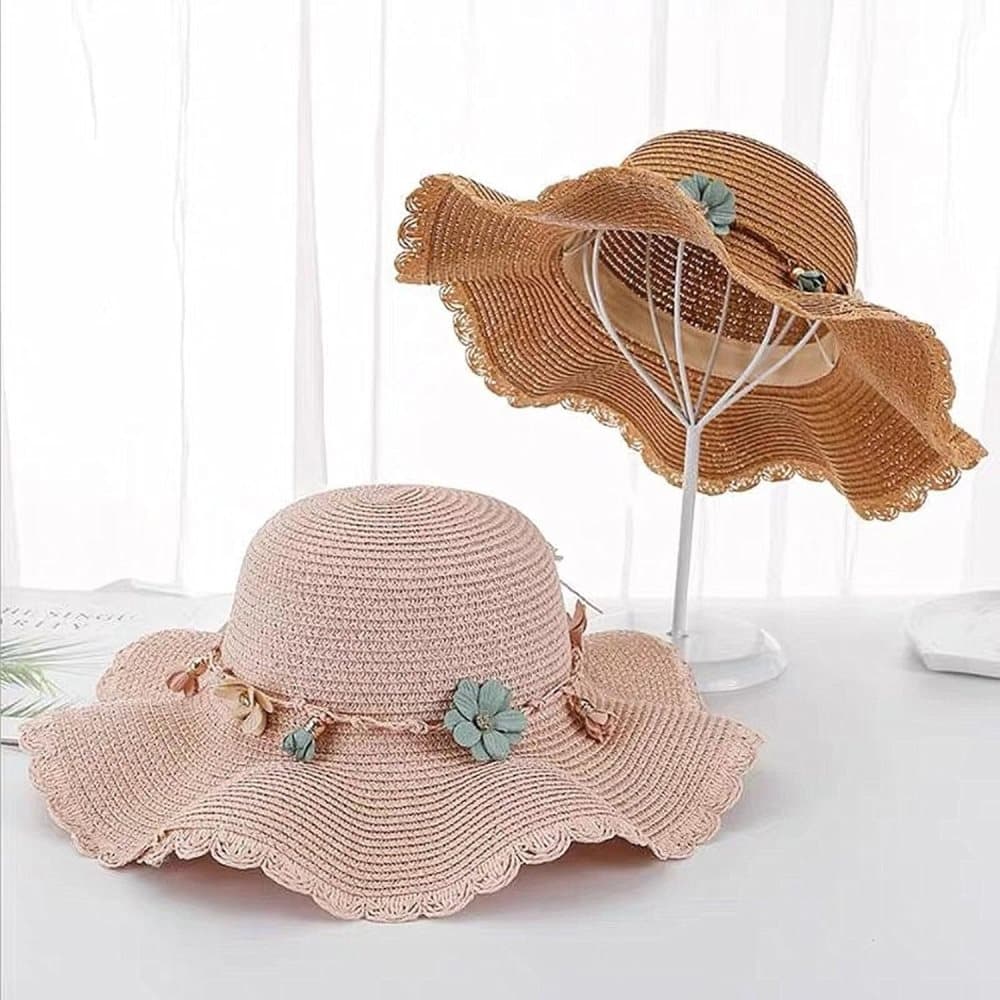 Girls Straw Hat and Shoulder Bag Set for Summer Beach Travel Outdoor Play, Pink