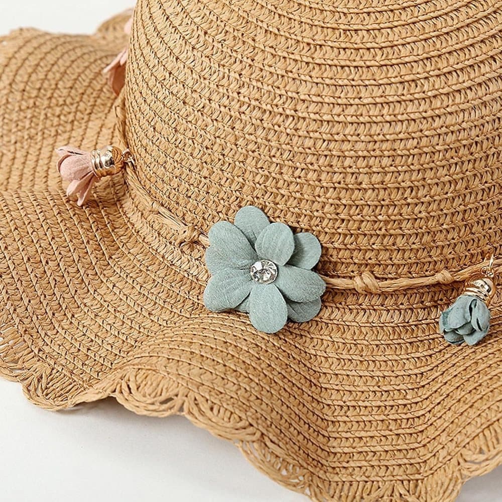 Girls Straw Hat and Shoulder Bag Set for Summer Beach Travel Outdoor Play, White