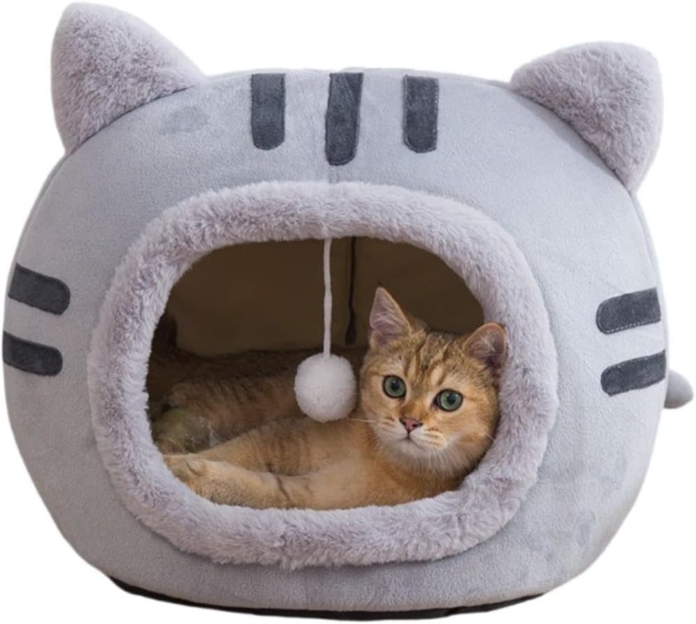 Fluffy Dog Bed Cat Bed Winter Pet House Anti-Slip, M, Brown Gray Pink