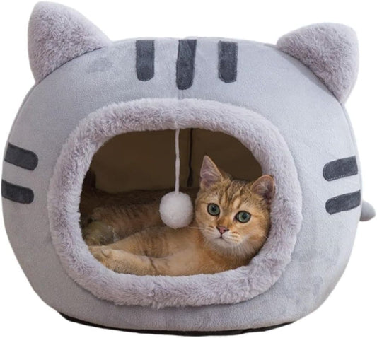 Fluffy Dog Bed Cat Bed Winter Pet House Anti-Slip, M, Brown Gray Pink