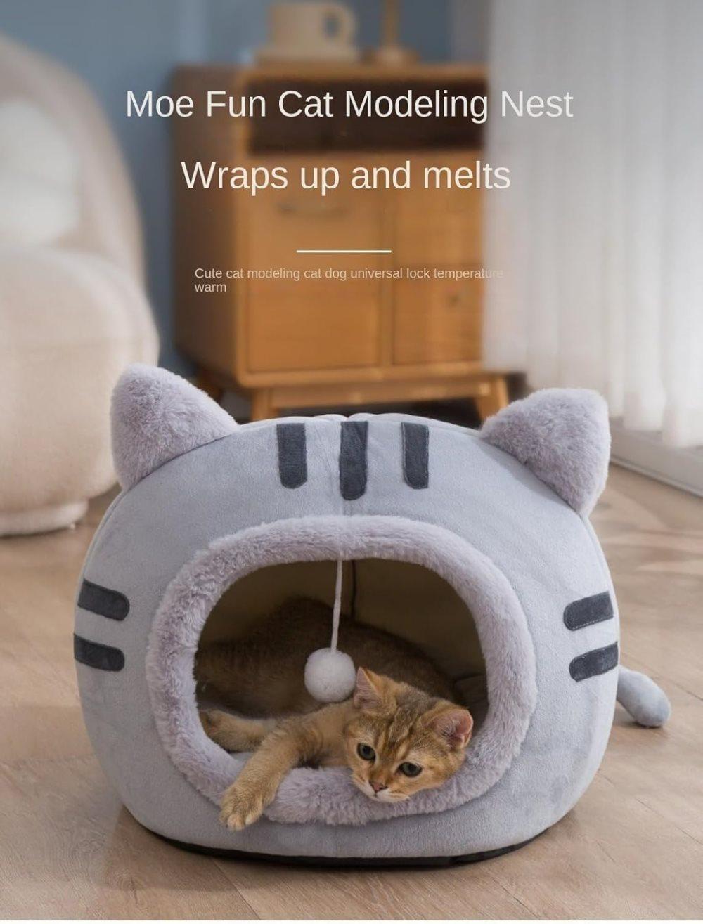 Fluffy Dog Bed Cat Bed Winter Pet House Anti-Slip, S, Pink