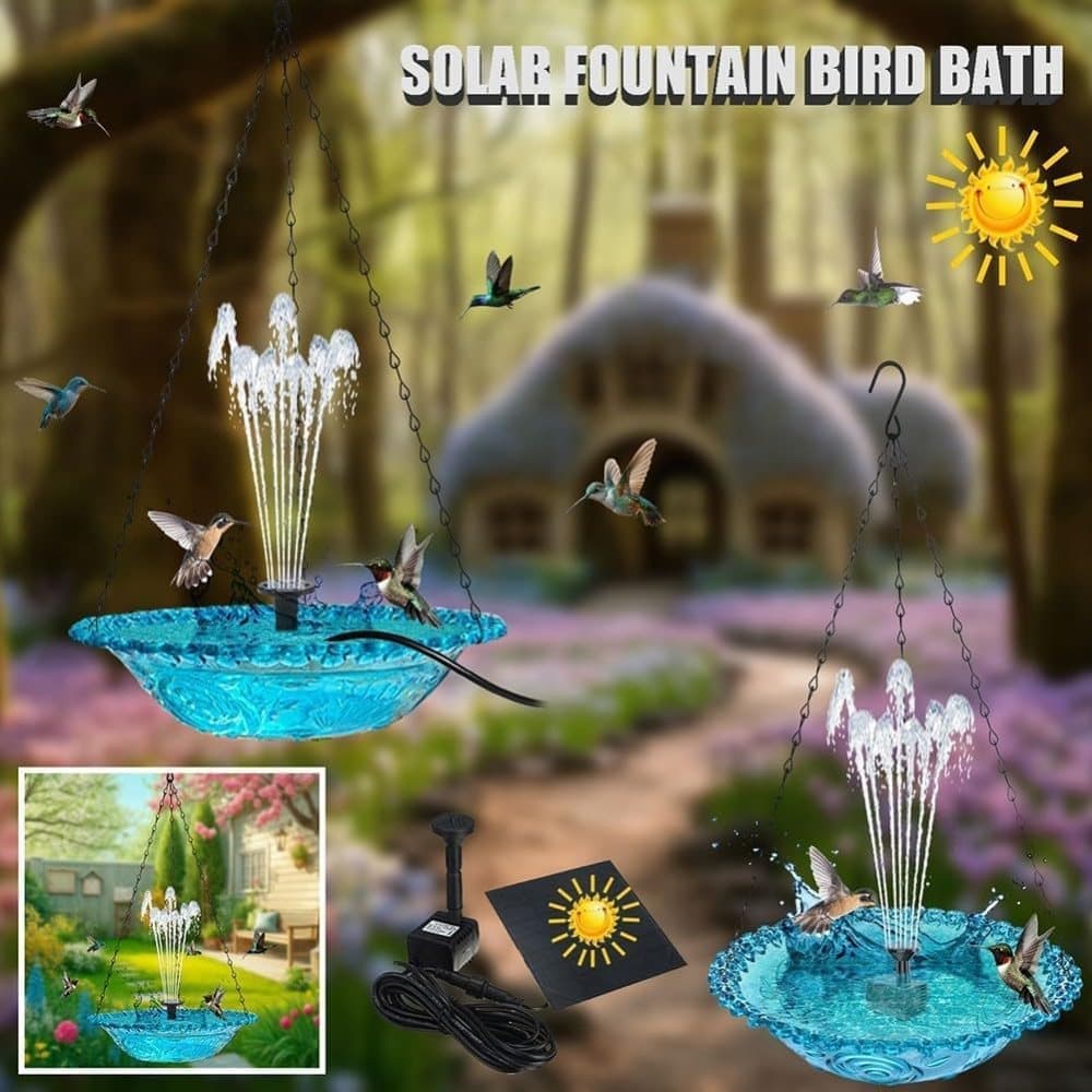 Solar Powered Bird Bath Fountain for Garden and Outdoors, Automatic Solar Waterer, Gray