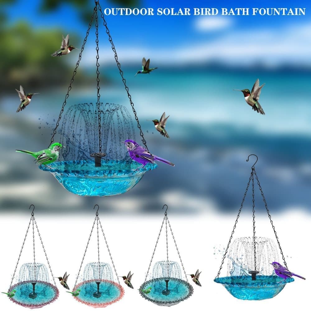 Solar Powered Bird Bath Fountain for Garden and Outdoors, Automatic Solar Water Feature, Decorative Bird Waterer, Blue