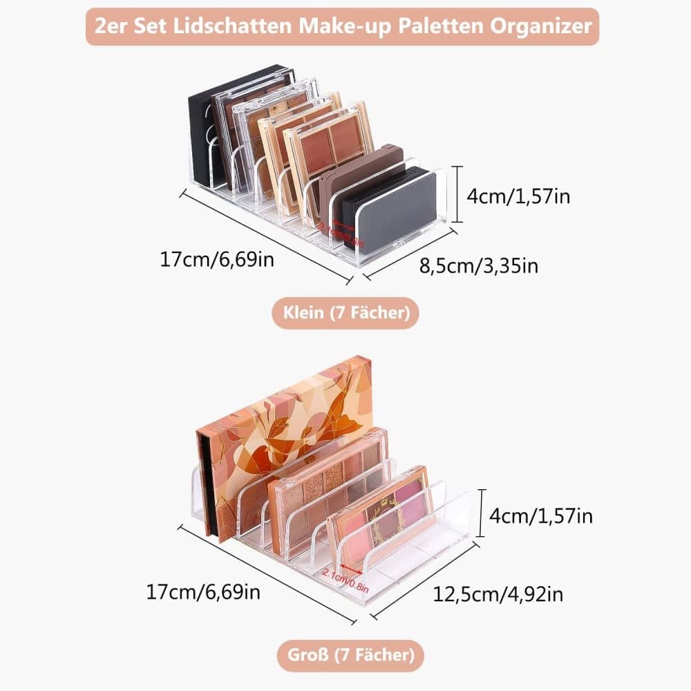 2-Pack Acrylic Makeup Organizer with 7 Compartments for Eyeshadow, 17×8.5×4cm, Perfect for Vanity and Dressing Tables