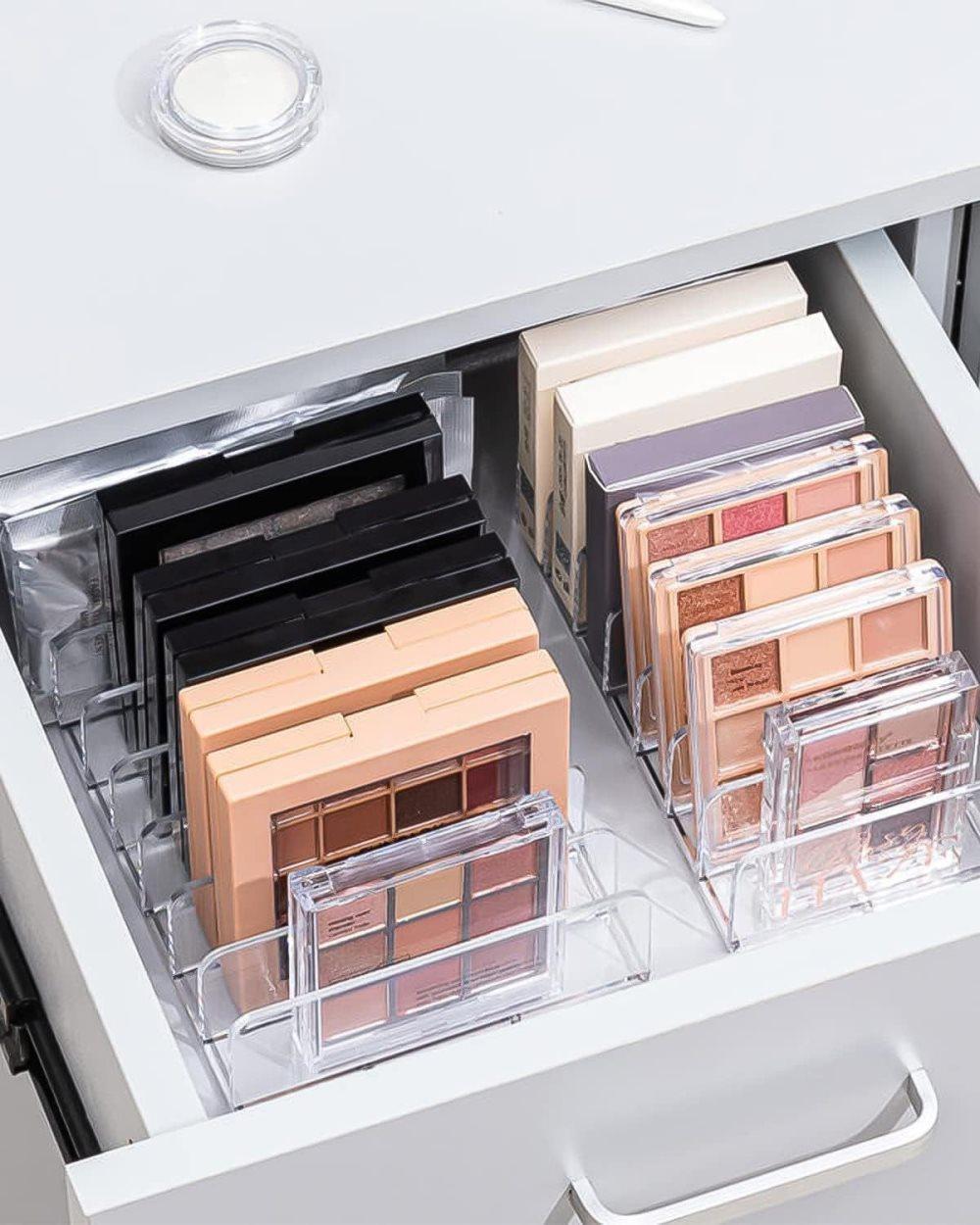 2-Pack Acrylic Makeup Organizer with 7 Compartments for Eyeshadow, 17×8.5×4cm, Perfect for Vanity and Dressing Tables