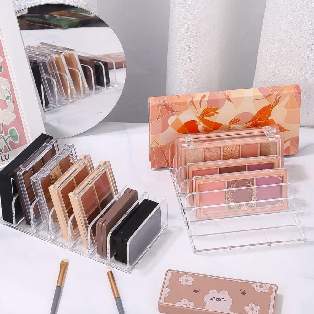 2-Pack Acrylic Makeup Organizer with 7 Compartments for Eyeshadow, 17×8.5×4cm, Perfect for Vanity and Dressing Tables
