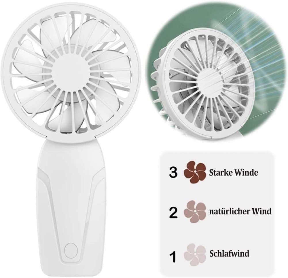 Portable Mini Hand Fan USB Rechargeable with 3 Speeds, Quiet Handheld Fan, Blue