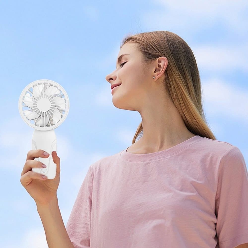 Portable Mini Hand Fan USB Rechargeable with 3 Speeds, Quiet Handheld Fan, White
