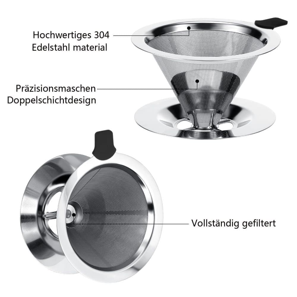 Stainless steel reusable coffee filter, easy to clean and durable, environmentally friendly permanent filter for brewed coffee, 12CM