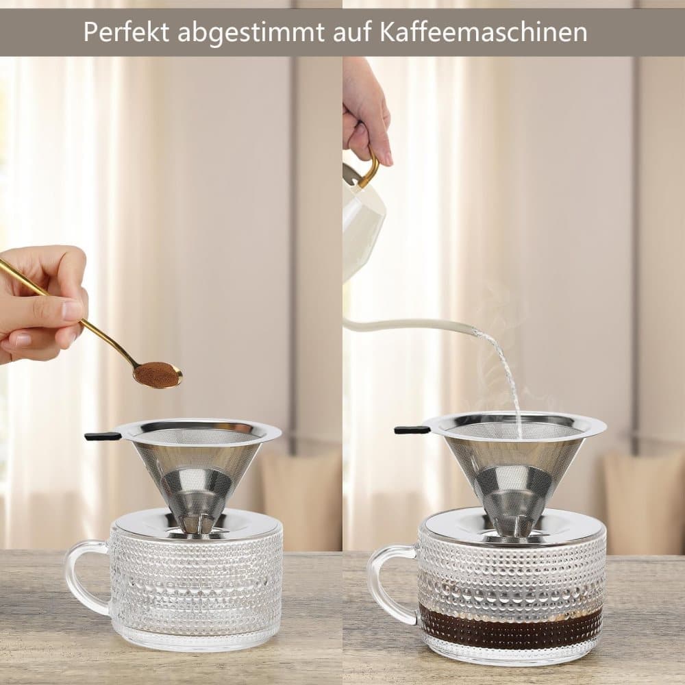 Stainless steel reusable coffee filter, easy to clean and durable, environmentally friendly permanent filter for brewed coffee, 12CM