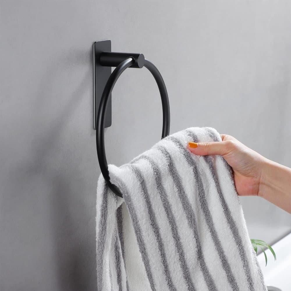 Stainless Steel Towel Rack, Drill-Free Assembly, Durable Modern Bathroom Design, Black