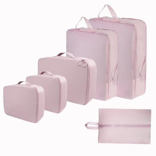 6-Piece Waterproof Travel Storage Bags Organizer, Pink, Compatible with All Brands