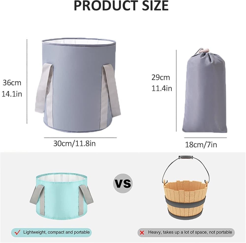 Foldable Foot Bath Tub 30x36cm, Gray, Portable for Home Travel Camping Outdoor Use, Spa and Care